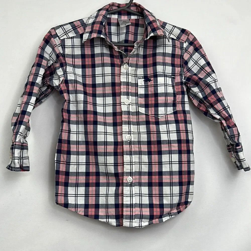 Carter’s pink/blue/white plaid button up cotton shirt size 2T EUC
